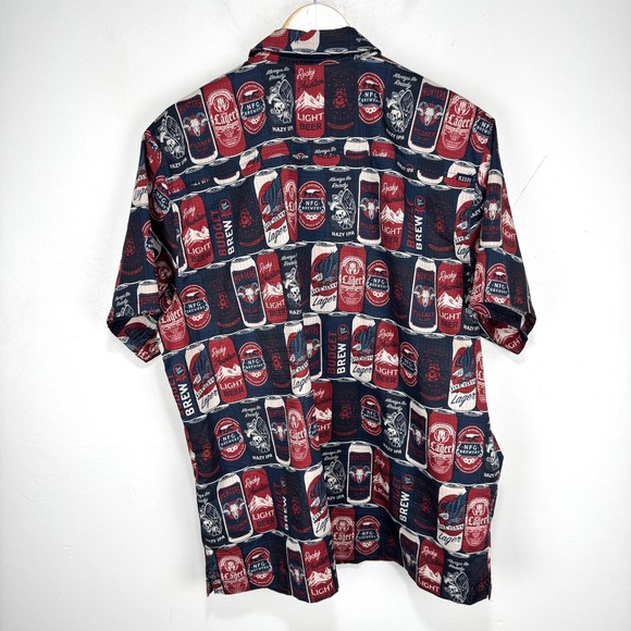 5.11 Tactical Button Shirt Men XL Blue Red Snap‎ Beer Can AOP All Over Print - Picture 6 of 10